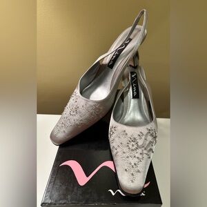 Nina Embellished Shimmering Silver Sling-Back Pumps